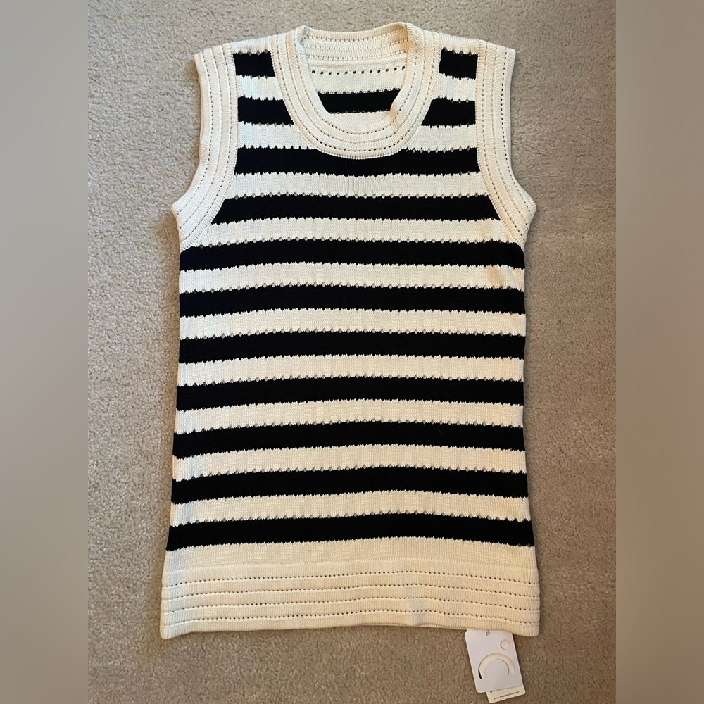 Commense Black and Cream Striped Sleeveless Sweater Dress